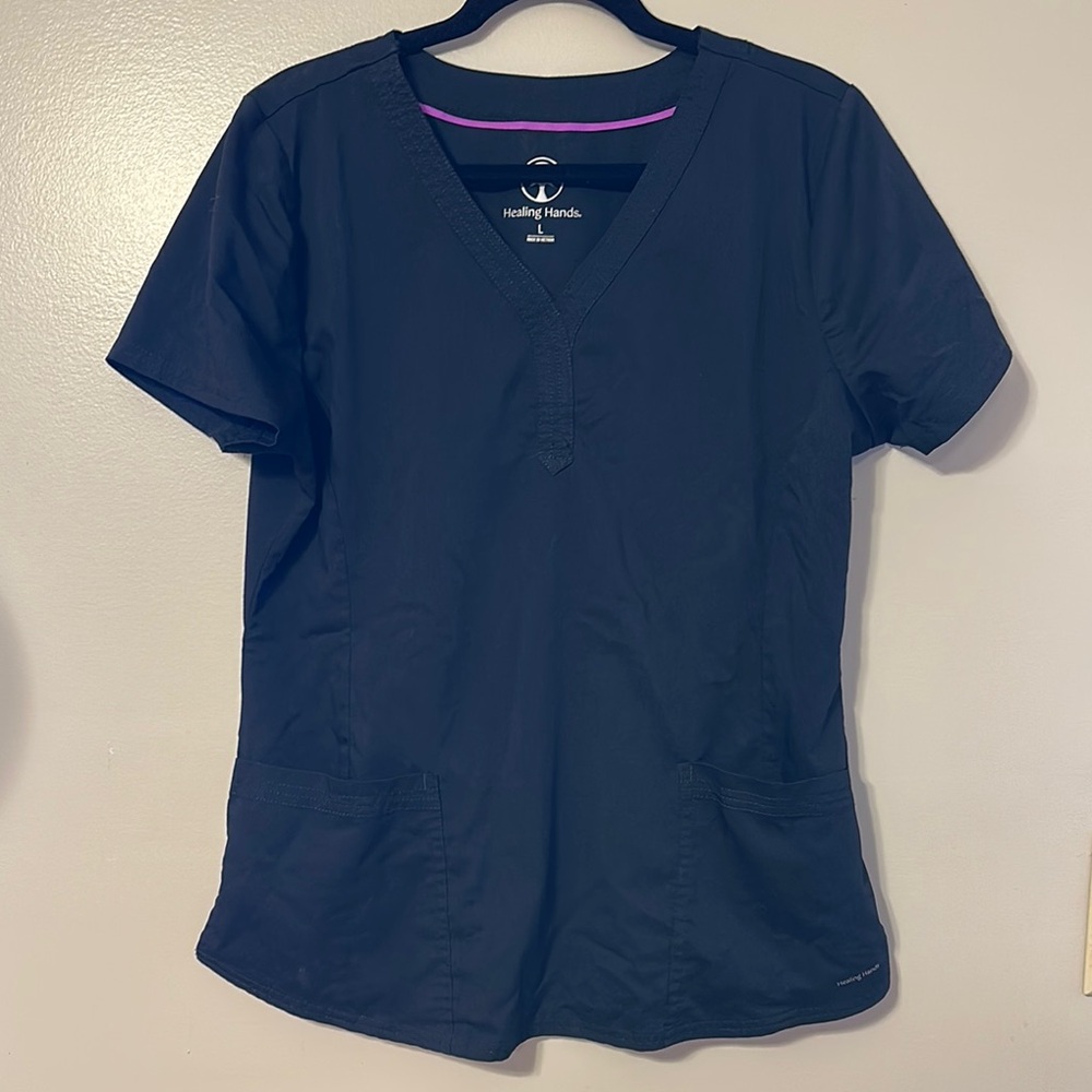 Healing Hands Black Y Neck Scrub Top